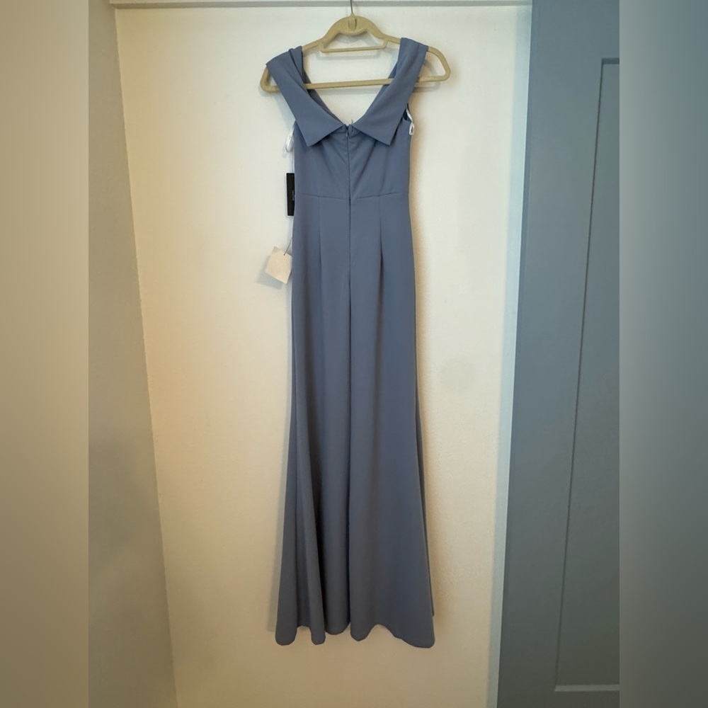 NWT Lulus Blue Grey Off The Shoulder Maxi Dress Wedding Guest Dress Formal Dress - Picture 6 of 12